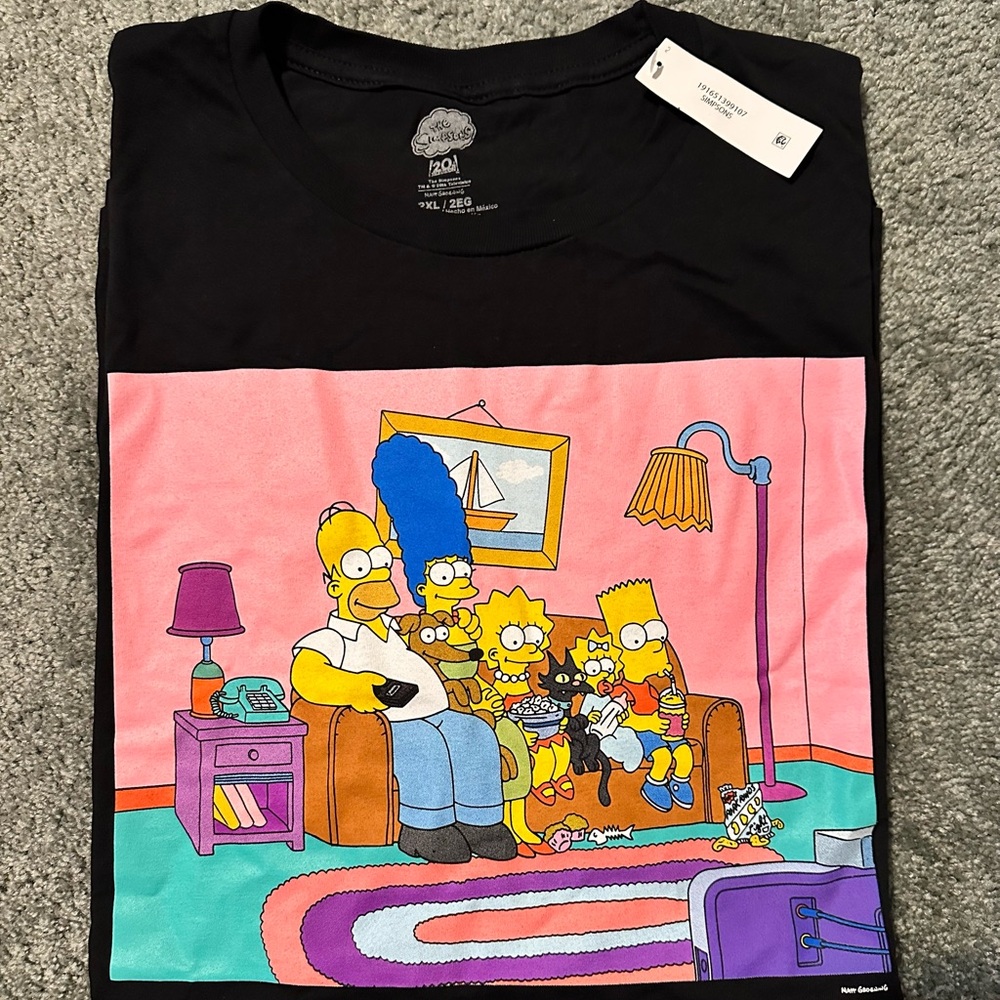The Simpsons Family TV Time men's 2XL graphic t-shirt black NWT